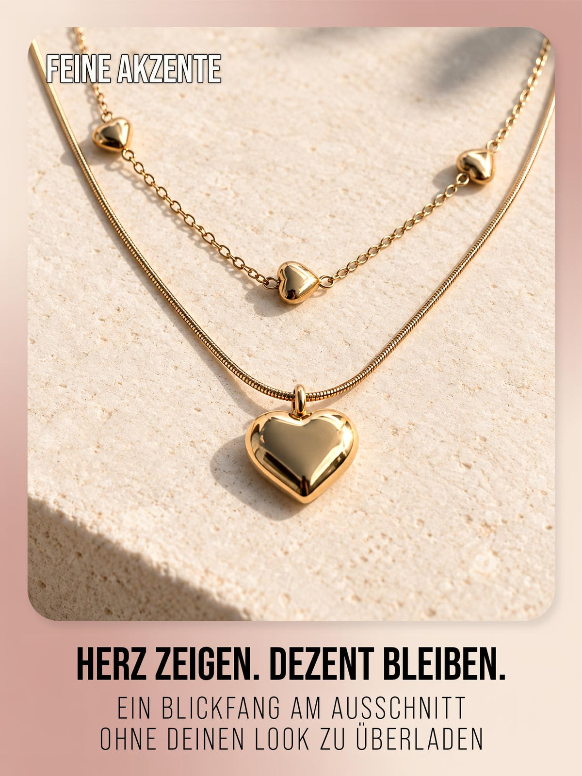 THIORA Daily Crush – zweireihige Herzkette, Gold