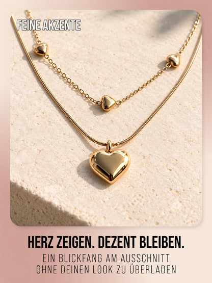 THIORA Daily Crush – zweireihige Herzkette, Gold