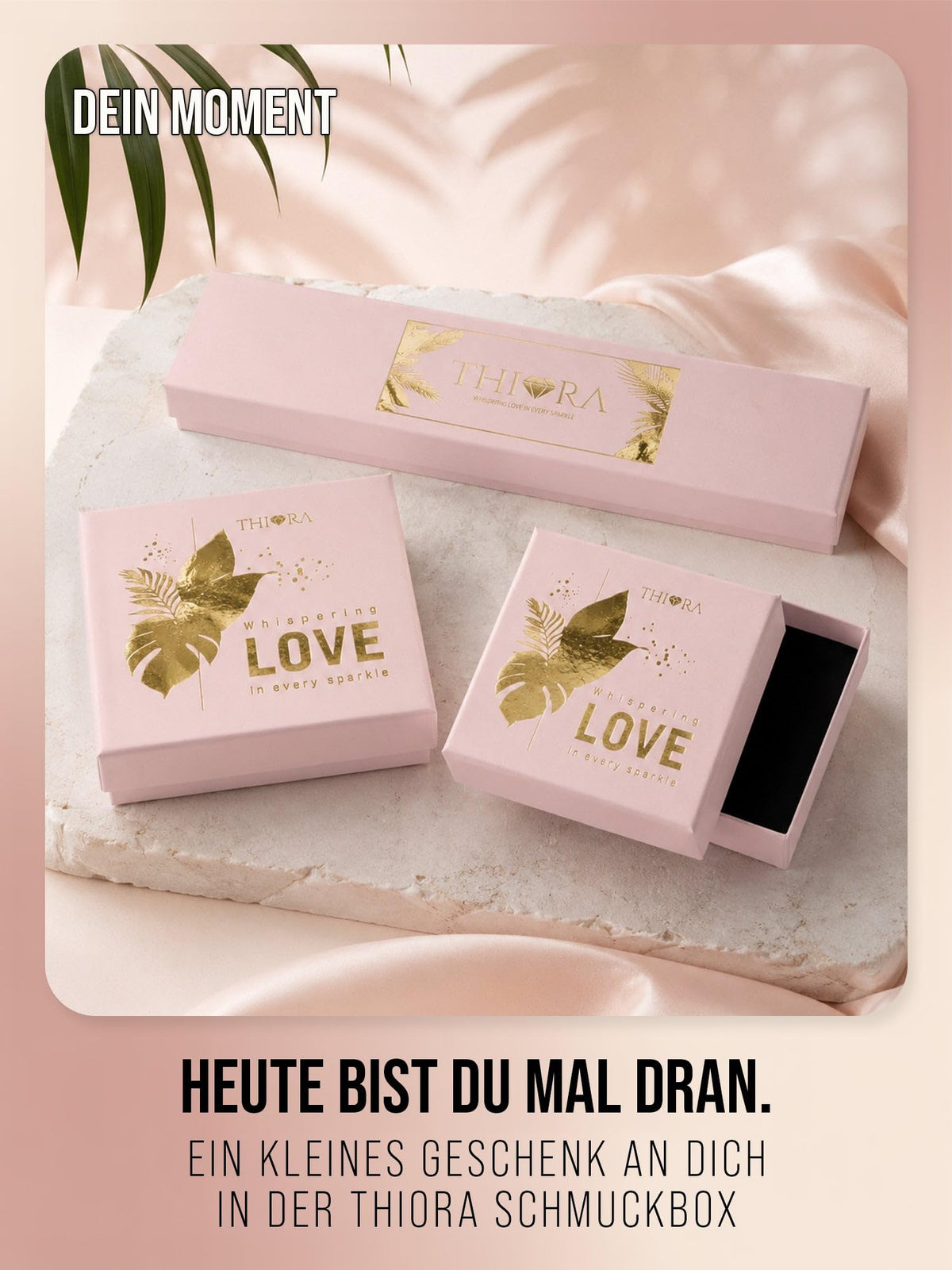 THIORA Three Wishes Halskette in Gold mit THIORA-Schmuckbox und Verpackung
