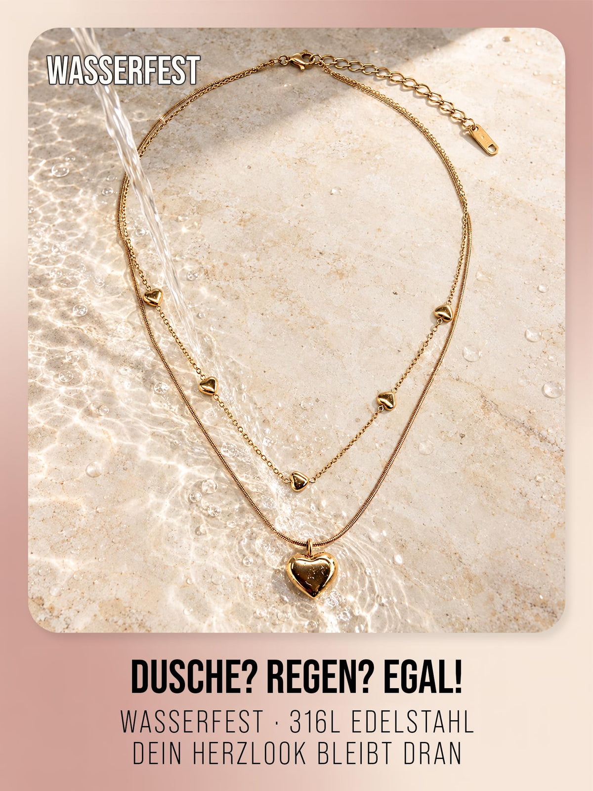 THIORA Daily Crush – zweireihige Herzkette, Gold