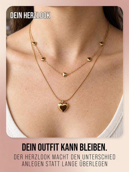 THIORA Daily Crush – zweireihige Herzkette, Gold