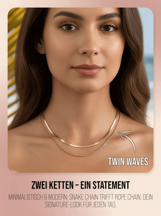 Halskette - 'Twin Waves' - Layering Kette aus Edelstahl