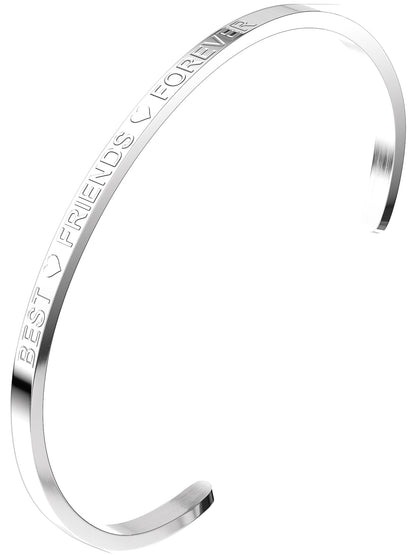 Silberfarbener THIORA BFF Armreif aus Edelstahl mit Best-Friends-Forever-Gravur