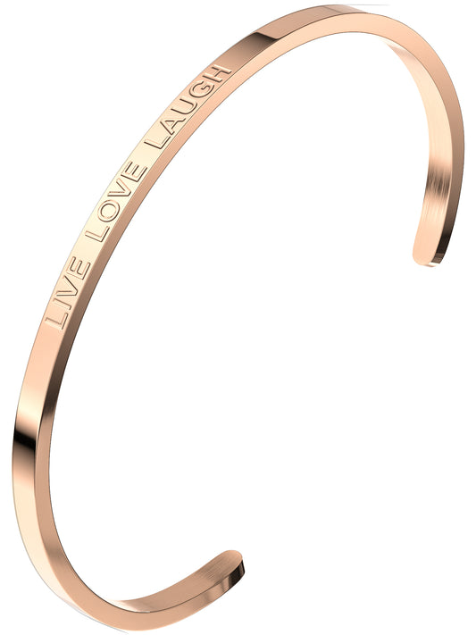 Roségoldfarbener THIORA Live Love Laugh Armreif aus Edelstahl mit fester Schriftgravur