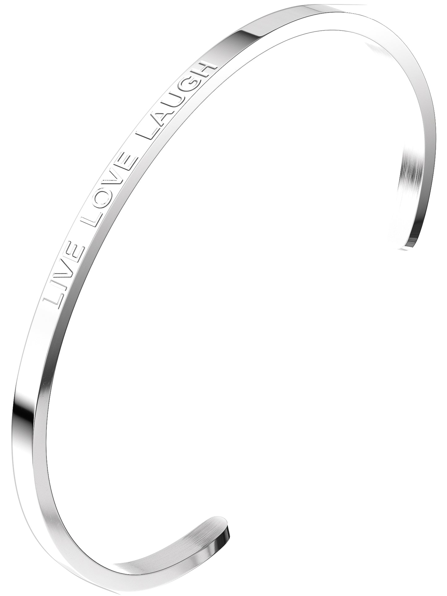 Silberfarbener THIORA Live Love Laugh Armreif aus Edelstahl mit fester Schriftgravur