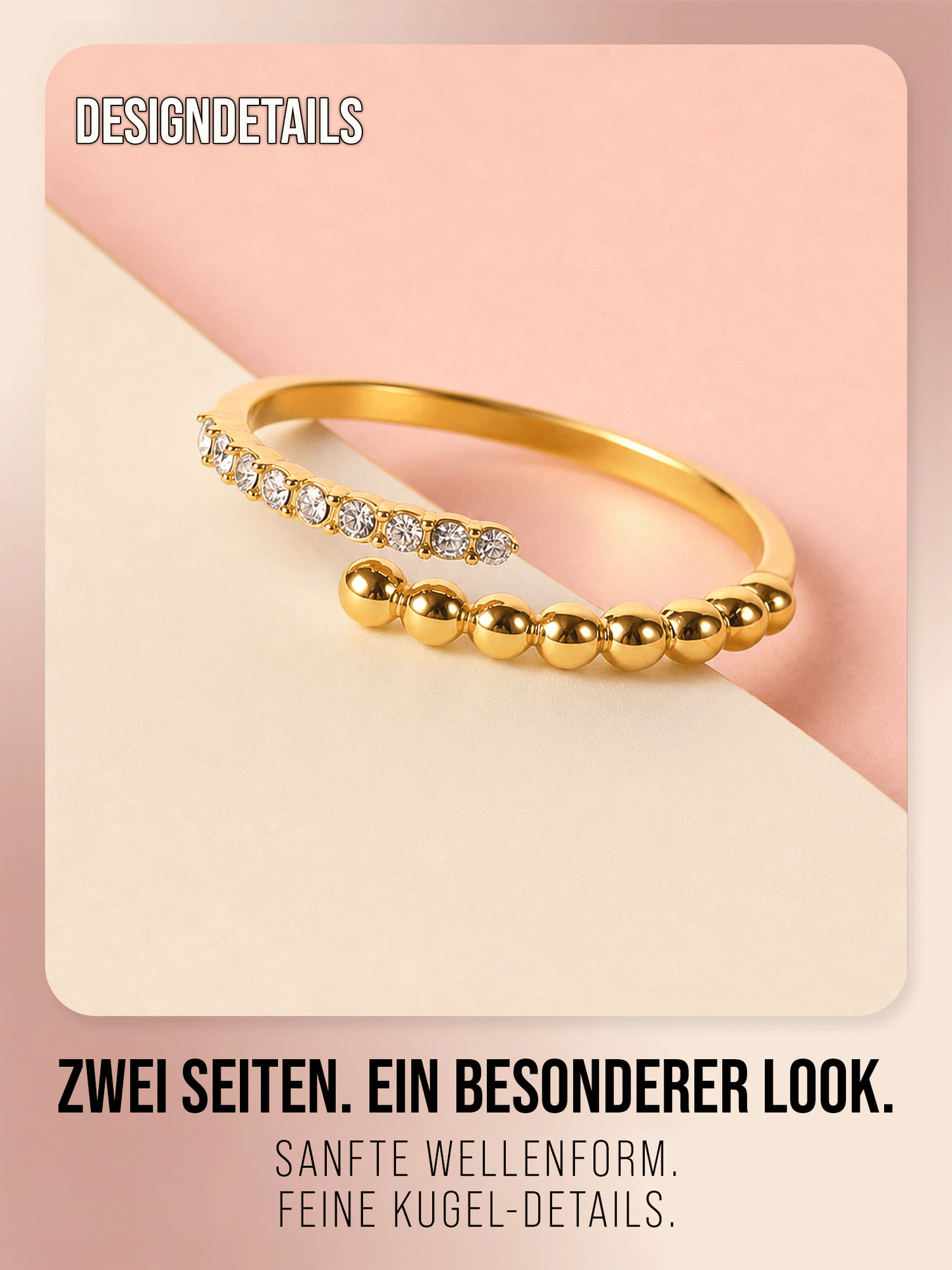 THIORA Bora Brilliance Ring – Wellenform mit Kugel-Details und Zirkonia
