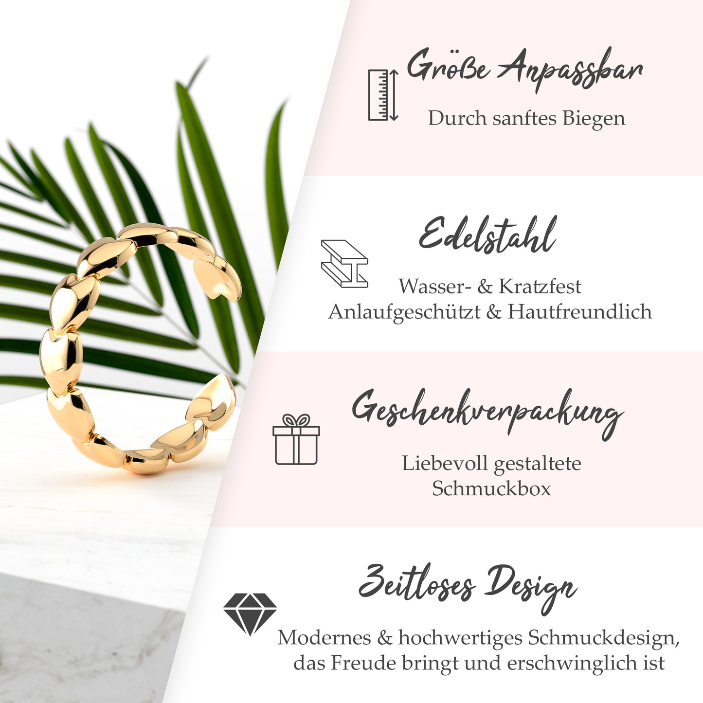 Ring im Herzen Design | Edelstahl in Rosegold, Silber & Gold